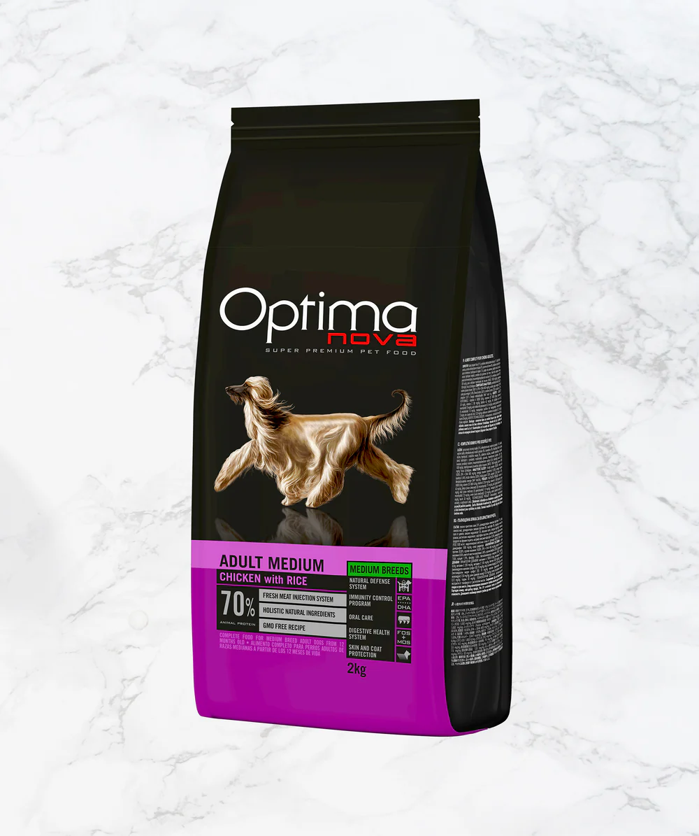 Optimanova dog adult medium pile/riža 12kg LG NOVO